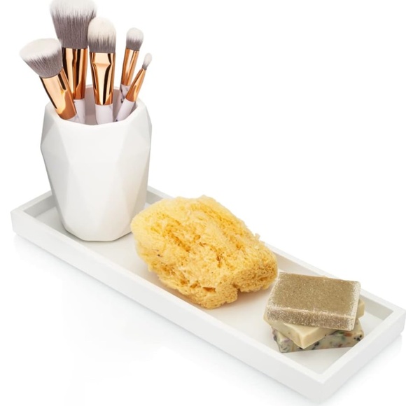 Essentra Home Matte White Luxury Bathroom Vanity Tray, Rectangular Cosmetic Tray - Picture 4 of 5